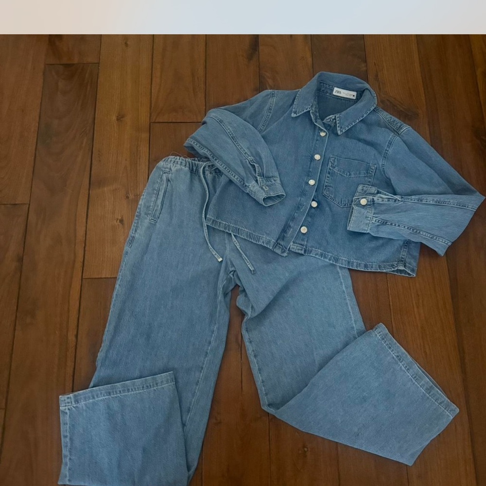 Zara Blue Denim Pants & Shirt Set
